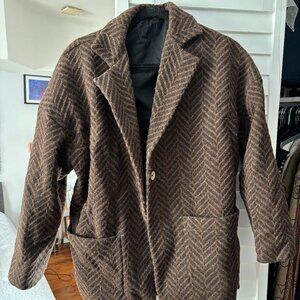 Brown Herringbone Pea Coat